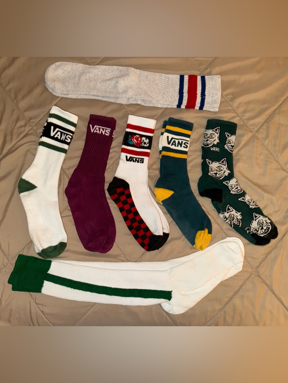 Vans Multi-Color Crew Socks Pack - White, Green, Maroon, Teal, Yellow